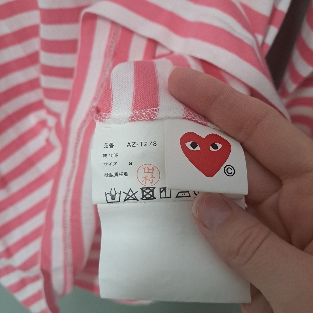 Comme Des Garcons Play Bright Stripe Long Sleeve T-shirt Pink Small NWOT - Picture 10 of 11